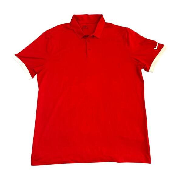 Nike Golf Red Standard Fit Polo Shirt Large Dri Fit Performance Embroidered Logo - Picture 1 of 9
